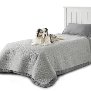 Bedsure 100% Waterproof Bed Cover for Dogs Washable - Non Slip Waterproof Dog Blanket for Bed, Lightweight Furniture Protector Durable for Pet Cat Puppy with Non-Slip Bottom, Blue, 68x82IN