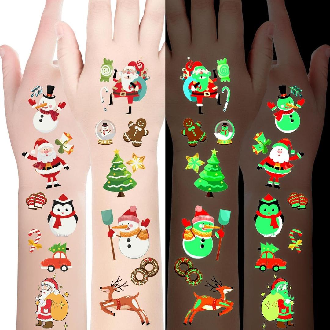 Luminous Christmas Temporary Tattoos for Kids - 120 Pieces Christmas Glow in The Dark Tattoos Stickers for Boys and Girls,Christmas Party Favors for Kids Stocking Stuffers and Gifts 10 Sheets