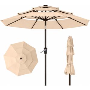 10ft 3 Tier Patio Umbrella, Outdoor Market Table Umbrella with UPF 50+ Vented Canopy, 8 Sturdy Ribs, Easy Push Button Tilt and Crank, Windproof for Deck, Pool, Backyard and Garden