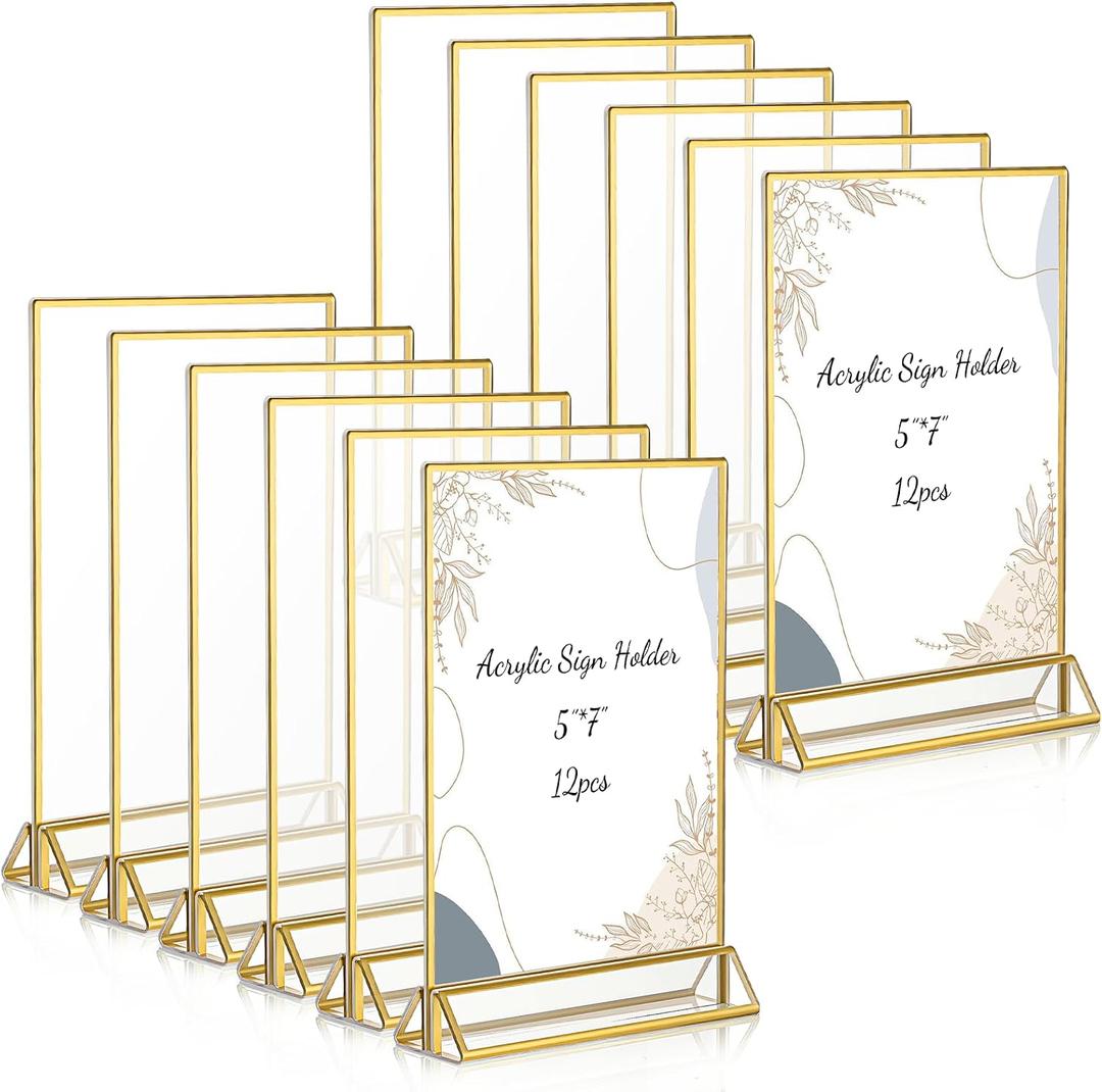 12PCS 5x7 Acrylic Sign Holder, Table Top Sign Holder Double Sided Wedding Table Number Holders Clear Picture Frame for Restaurants, Weddings, Banquets, Menus, Flyers and Tables Numbers