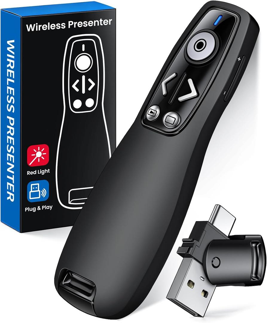 Presentation Clicker Wireless Presenter Remote for PowerPoint, PowerPoint Clicker with Volume Control, PowerPoint Slide Advancer for Mac, Computer, Laptop