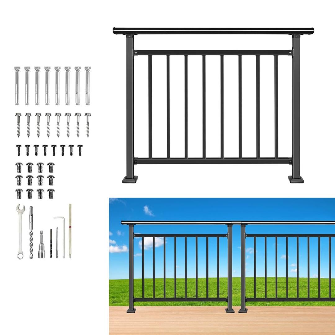 Horizontal Deck Railing, 48" Length 36" Height, Black Wrought Iron Porch Railing Kit with Enhanced Safety Spacing for Flat Surfaces