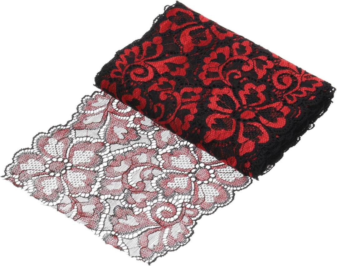 MECCANIXITY 7.1 Inch Wide 5 Yard Lace Ribbon Floral Pattern Black+Red Lace Trim Ribbon for Sewing Making,and DIY Crafts,Gift Wrapping,Wedding Decor