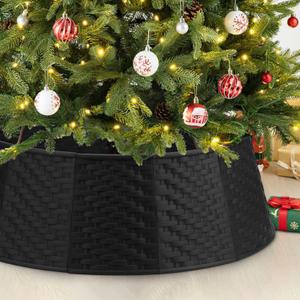 Black Tree Collar Christmas Tree Collar - 28 inch Tree Base Cover Plastic Tree Ring Xmas Ornament for Christmas New Year Party Gifts Festival Holiday Decoration (Basic w/o magnet-Large)