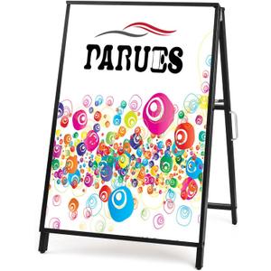 24 x 36 Heavy Duty Slide-in Folding A-Frame Sidewalk Sign Black Coated Steel Metal Double-Sided Pavement Sign (Frame only) (24"x36"(Frame only))