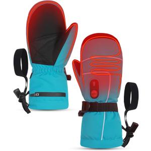 Heated Gloves for Kids, 7.4V Rechargeable Battery Winter Gloves for Boys Girls, Waterproof Windproof Heated Mittens for Kids, Outdoor Skiing Snowboarding Sledding Cold Weather (XX-Small, Blue)