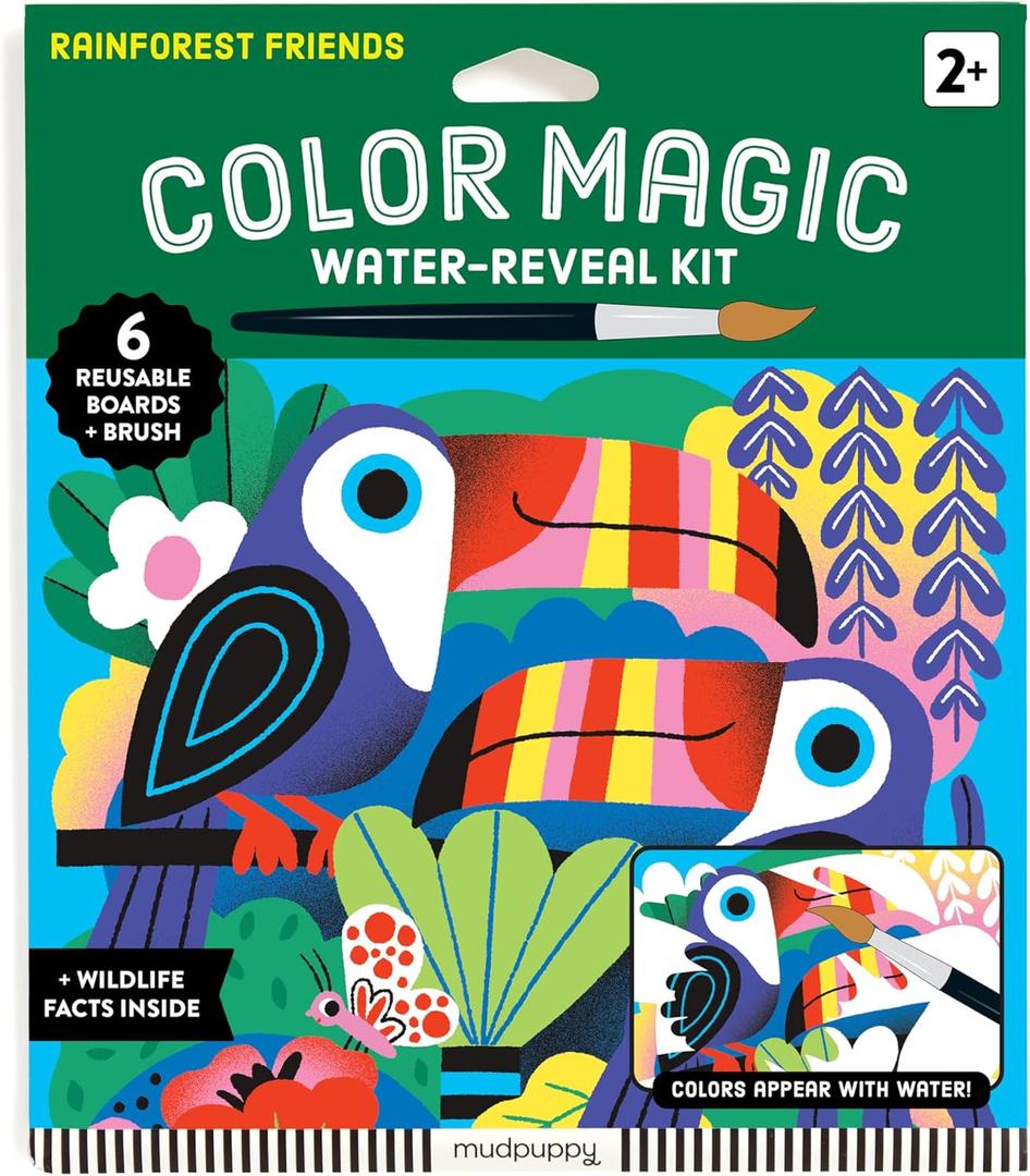 Mudpuppy Rainforest Friends  Color Magic Water Reveal Kit with Illustrations of Rainforest Animals for Children Ages 2 and Up