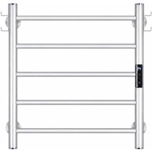 Heated Towel Warmer Rack Plug in 5-Bar Aluminum 18" Wall Mounted, Silver | Fast & Even Heat, 3 Heat Settings 104140F, Digital Display, IPX4 Splash-Resistant, 124H Timer, Plug-in & Hardwired, 95W