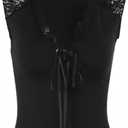 Milumia Women's Contrast Lace Knot Front Tank Top Sexy V Neck Sleeveless Tops (Black, S)