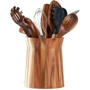 360 with Rotating Extra Large Cooking Utensil Holder,Wood Utensil Holder, 7.6" Kitchen Holder for Countertop Farmhouse Decor