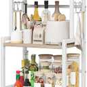 Kitchen Countertop Organizer, 3 Tier Large Spice Rack Organizer with Adjustable Shelf and 5 Hooks, Wooden Counter Organizer, Countertop Shelf Microwave Stand for Kitchen Coffee Bar, Light Coffee