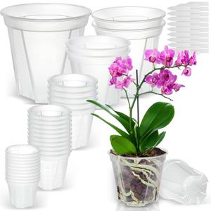 Clear Nursery Pots with Drainage 30 Pack, 10"/8.5"/7"/6"/5"/4" Plastic Orchid Nursery Pots for Plants with 30 Plant Labels for Seedling Plant, 6 Sizes Flower Pots Variety for Indoor Outdoor Repotting