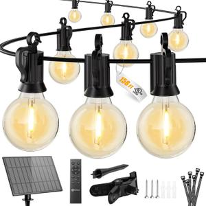 Brightown 158FT Solar String Lights Outdoor with Remote and 77 LED Shatterproof Bulbs, Dimmable & Timable, 3 Light Modes, Solar Patio String Lights Outdoor for Cafe, Garden, Deck, Outside Wedding