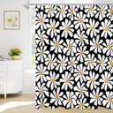 Litabel Black Daisy Floral Shower Curtain, Boho Spring Flower Shower Curtain for Girly Bathroom, Modern Minimalist White Waterproof Fabric Shower Curtain Set, 72x72 Inch