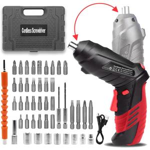 Cordless Power Screwdriver Electric Screwdriver Rechargeable Set, Battery Powered Screwdriver Kit Including 46pcs Bits, Pivoting Handle and LED Lights Small Drill with Portable Carrying Case