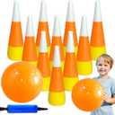 13 Pcs Fall Inflatable Bowling Set - 10Pcs 21.5inch Candy Corn Pins with 2pcs 13.8inch Pumpkin Bowling Balls Indoor Outdoor for Fall Thanksgiving Halloween Carnival Festival Party Game Supplies
