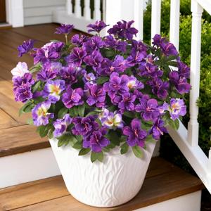 Hommyea Artificial Fake Flowers for Outdoor, 8 Bundles Faux Plants Silk Flowers Spring Decoration UV Resistant No Fade Plastic Flowers for Outside Planters Home Porch Patio Yard Garden Decor (Double Purple)