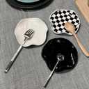 2 x Spoon Rest for Stove Top, 5.3 Inch Ceramic Spoon Holder for Kitchen Counter, Coffee Ladle Holder, Utensil Rest for Cooking, Housewarming Gifts (Black and White)