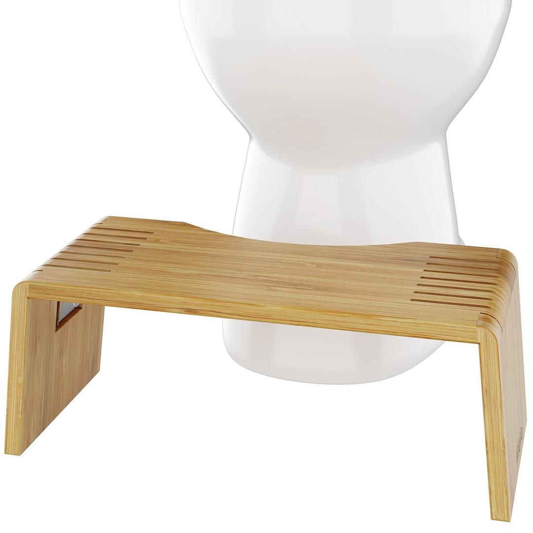 Squatty Potty Oslo Folding Bamboo Toilet Stool 7 Inches, Collapsible Bathroom Stool for Kids and Adults Brown, Portable and Space-Saving