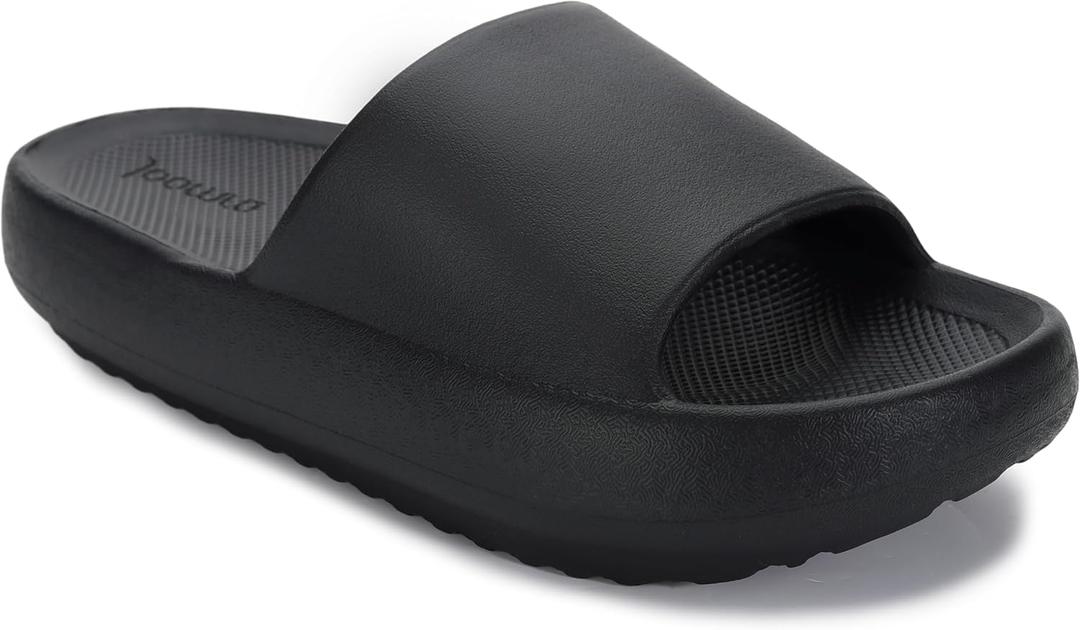Joomra Arch Support Slides for Women and Men Recovery Sandals Plantar Fasciitis Slippers | Pain Relief Cushion Thick Sole (13.5-14.5 Women/11.5-12.5 Men, All Black With Arch Support)
