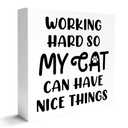 Cat Lover Decor Wooden Box Sign, Funny Cat Desk Decoration for Home, Working Hard, Cat Lover Gifts for Women Men, Cat Mom Cat Dad Cat Owner Gifts