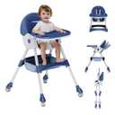 High Chairs for Babies and Toddlers, 4 in 1 Convertible Baby High Chair, Portable High Chair for Travel with Adjustable Height and Back, Foldable HighChair with Wheels& Pu Cushion