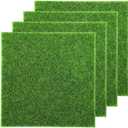 4 Pcs Fake Grass Decor for Crafts, 6 x 6 Inch Fairy Artificial Moss, Miniature Model Turf Grass Accessories for Fairy Garden, Dollhouse Ornament DIY Decoration, Diorama Supplies