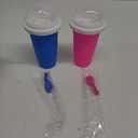 Slushie Cup, 2 Pack Slushy Maker Cup, Frozen Magic Squeeze Cups for Juice Milk Yogurt Ice Cream Make, DIY Smoothie Cooling Cup with Lid & Straw for Kids Friends Family (Blue+Pink)