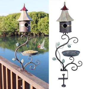 HLQMFHT Deck Bird Bath, Metal Bird Bath and Bird Houses, Decorative Deck Mounted Bird Bath, Detachable and Adjustable Sturdy Deck Bird Bath for Outdoor Porch Yard Garden Decoration