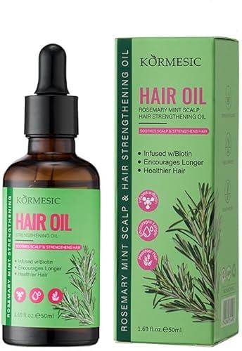 Rosemary Mint Hair Oil for Scalp Care, Biotin Infused Hair Treatment Oil for Dry Scalp, Split Ends & Thinning Hair, Lightweight Nourishing Oil for Stronger, Healthier Looking Hair, 50ml Pack Of 2