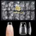 UNA GELLA 600Pcs Short Coffin Nail Tips, Short Coffin Gel Nails Tips Pre Etched 12 Sizes Soft Gel Fake Nails Tips Pre-file Full Cover for Nail Extension Home DIY Salon with Box