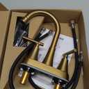 4 inch Brushed Gold Bathroom Sink Faucet with Pop-up Drain and 2 Supply Hoses, Stainless Steel Lead-Free 2-Handle Centerset Faucet for Bathroom Sink Vanity RV