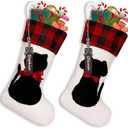 2 Pack Christmas Stockings with Wooden Name Tags, 3D Extra Large 18'' Xmas Socks for Fireplace Mantel Decor, Holiday Hanging Pet Stockings Set for Gifts (Style 4)