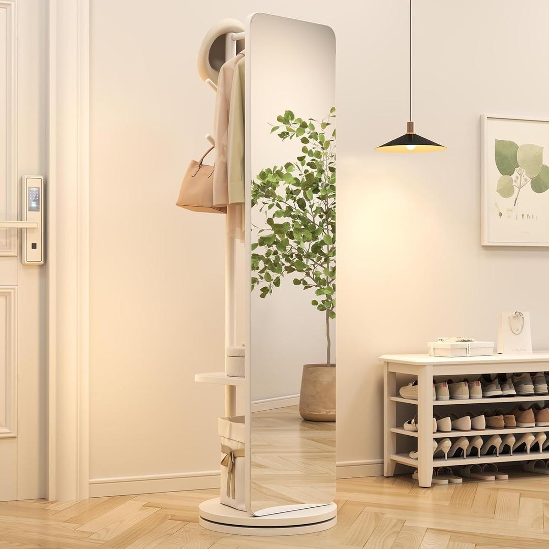 AnywaysWood 70"x19"Full Length Mirror with Stand,Coat Rack with Mirror,Solid Wood Floor Mirror,Swivel Mirrorfor Bedroom, Living Room, Cloakroom