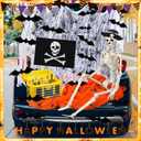 73 Pcs Pirate Trunk or Treat Car Decoration Kit Halloween Pirate Birthday Party Decoration Full Skeleton with Hat Flag 2 Spider Web with 40 Spider 28 Bat for SUV Home Archway Garage Decor