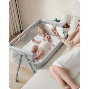 AirClub Bassinet Bedside Sleeper, Co-Sleeper Crib for Newborn, Bedside Crib Sleeper with 4 Auto-Lock & Adjustable Height, Breathable Mesh&Mattress