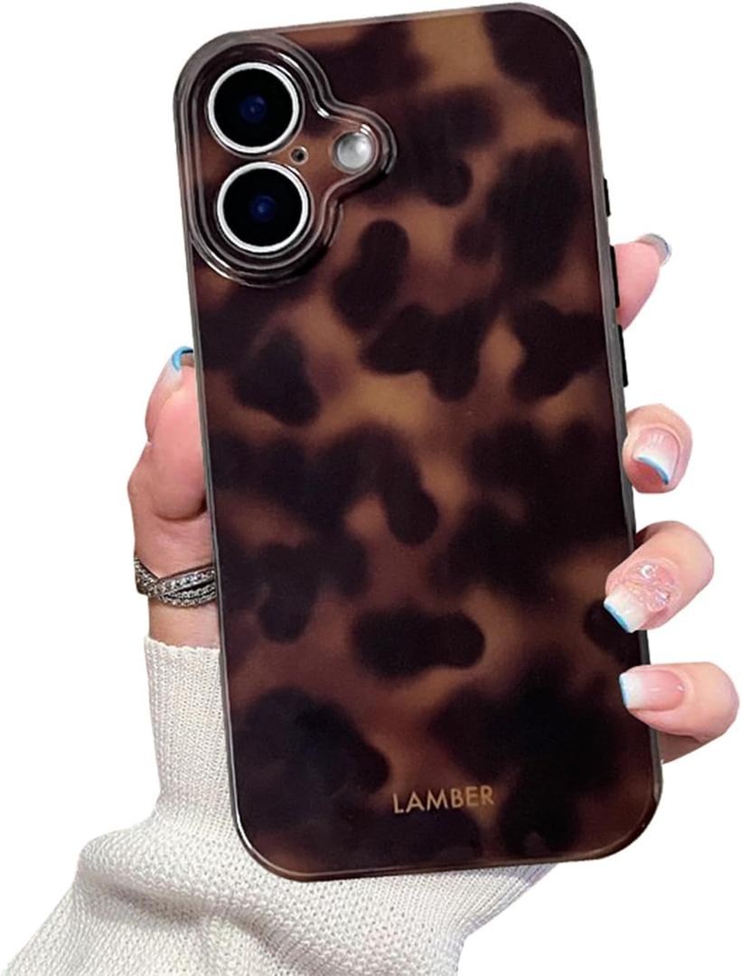 Cute Phone Case for iPhone 16 Case Amber Leopard Full Camera Protective Slim Shockproof Aesthetic-Brown Amber