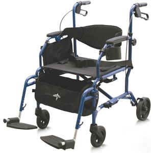 Medline Translator Combination Transport Chair and Rollator, Blue - Lightweight, Foldable, 250 lb. Capacity