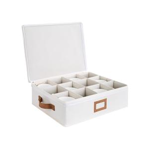 StorageWorks China Storage Container, Stackable Mug Storage Box with Dividers, Stemware Storage Cases, Hard Shell China Cup Organizer, Holds 12 Tea Cups and Coffee Mug, 1 Pack, Beige