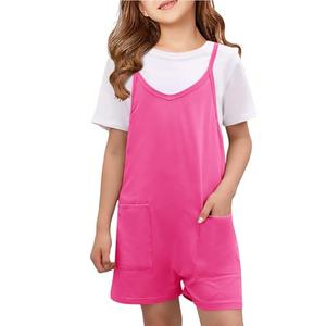 Tongmingyun Girls Summer Sleeveless Casual Romper Spaghetti Strap Shorts Jumpsuit with Pockets.S