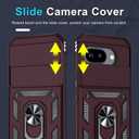 Janmitta Case Compatible with Google Pixel 9A Built in Slide Camera Lens Cover+Screen Protector+Finger Ring Holder Kickstand,Heavy Duty Shockproof Full Body Protective Phone Cover,Wine Red