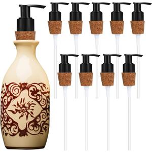 Tioncy 10 Pcs Soap Dispenser Pump with Cork Stopper Easy Press in Replacement Soap Pump Dispenser for Bottles Mason DIY Soap Lotion Jars (Black)