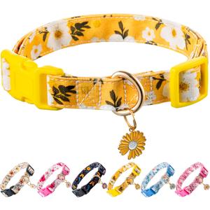 Cotton Dog Collar Yellow Flower Pattern for Boys and Girls Cute Dog Collars Summer Fall Gift Adjustable for Small to Medium Breed Dogs (XS)