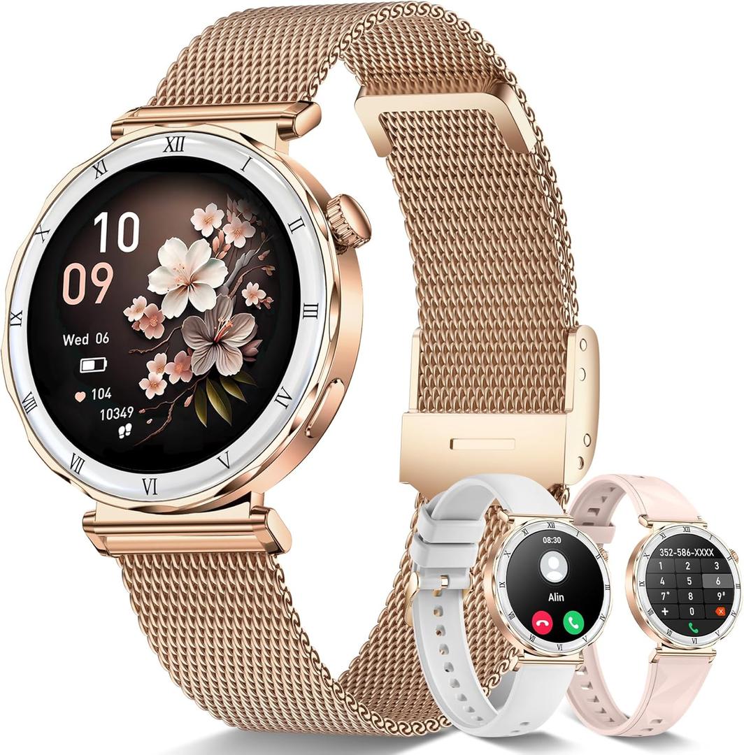 Smart Watches for Women (Answer/Make Calls),1.19" AMOLED Slim Smartwatch with Heart Rate/Sleep Monitor,120+ Sport Modes Fitness Tracker with Bluetooth for iOS/Android Rose Gold