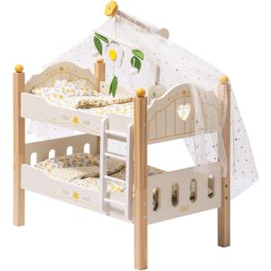 ROBUD Toys Doll Bunk Bed Set - Wooden Play Baby Doll Crib with Ladders and Accessories for 18 Inch Dolls (2 Beds, Fits American Girls)