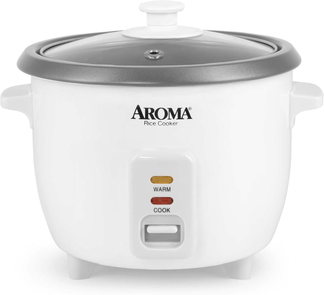 AROMA Rice Cooker, 3-Cup (Uncooked) / 6-Cup (Cooked), Small Rice Cooker, Oatmeal Cooker, Soup Maker, Auto Keep Warm, 1.5 Qt, White, ARC-363NG