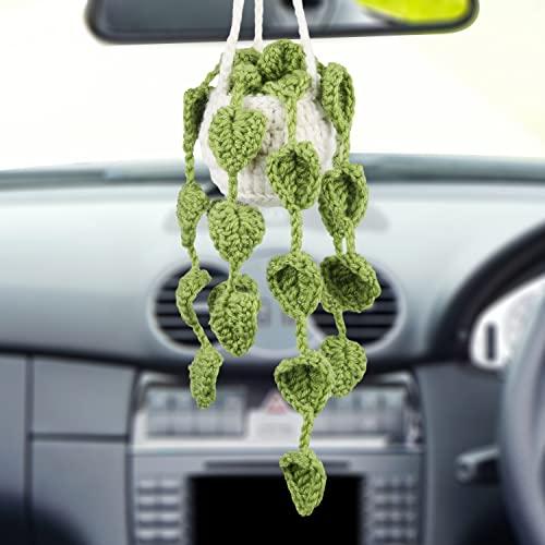 Generic Crochet Hanging Plants, Beautiful Soft Car Crochet Pendant for Men & Women, Car Rear View Mirror Hanging Accessory, Ornament