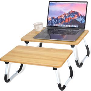 2 Pcs Foldable Laptop Table Lap Desk Mini Bed Table Portable Bed Tray Laptop Stand for Bed for Couch Sofa Working Reading Eating Children Workers School Classroom Home Office Supplies (Wood Color)