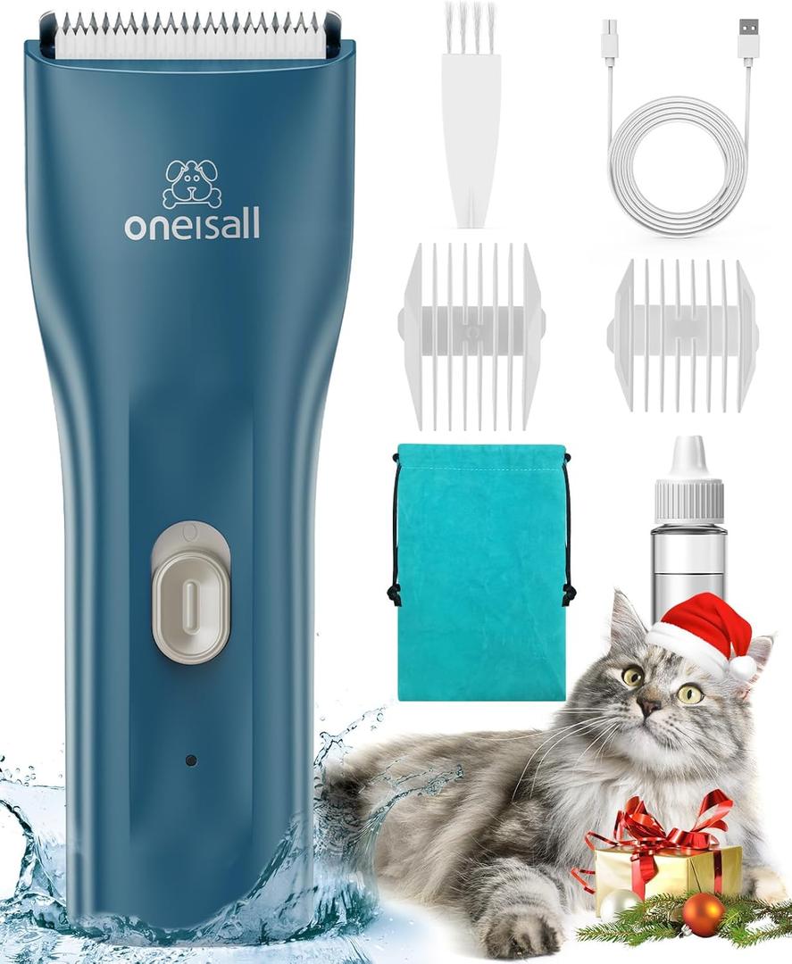 oneisall Pet Clipper for Cat Matted Hair, Pet Shaver for Cats Quiet Pet Clippers Waterproof Cordless Cat Clippers for Matted Hair Long Hair with Storage Bag (Green) (Standard)