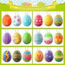 Easter Colorful Eggs Painting Kit-Paintable Flocking Eggs with Doodle Kit for DIY Design-Hanging Flocking Eggs with Rope for Easter Decoration,Egg Hunts, Basket stuffers & Essentials, 24PCS